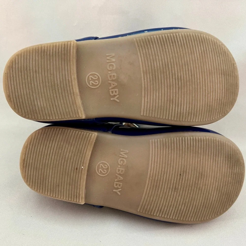MG Baby Mary Jane Flats Toddler EU 22 (6-6.5) Dark Blue New Patent Scallop Bows